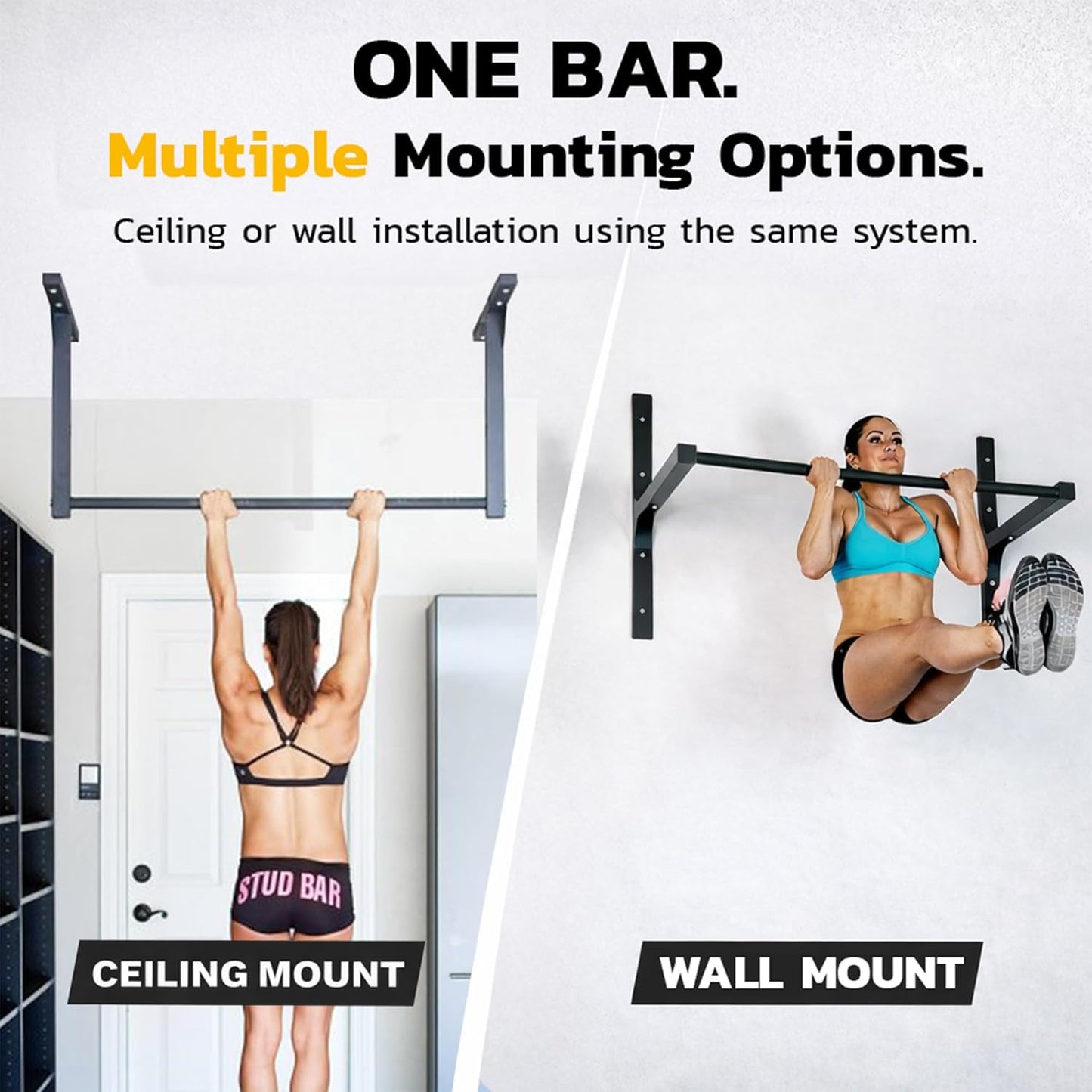 Heavy-Duty  Pull-Up Bar – Ceiling or Wall Mounted – Premium Steel Construction, 600 lb Capacity – Designed for 9 ft Ceilings