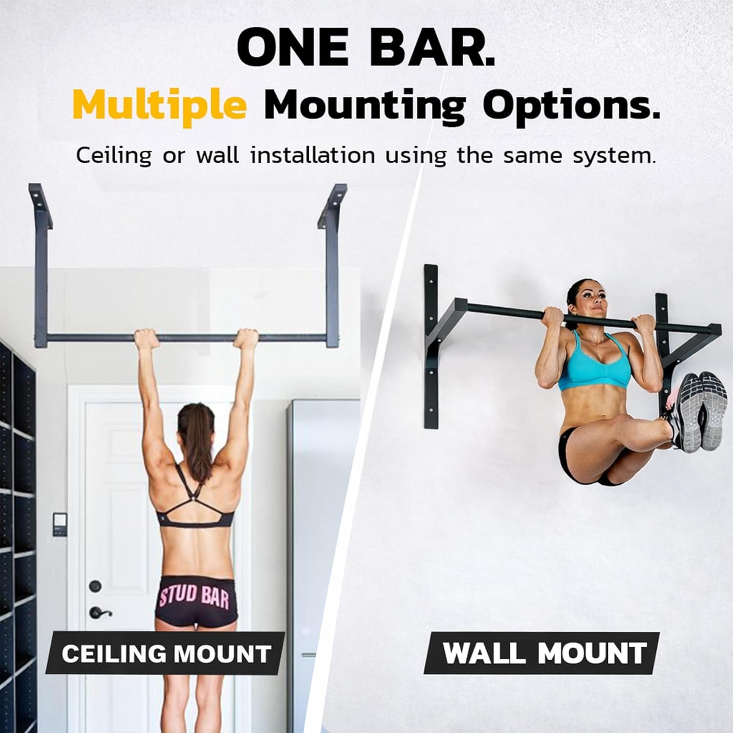 Heavy-Duty  Pull-Up Bar – Ceiling or Wall Mounted – Premium Steel Construction, 600 lb Capacity – Designed for 9 ft Ceilings
